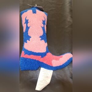 pink and blue embroidered cowboy boot throw pillow